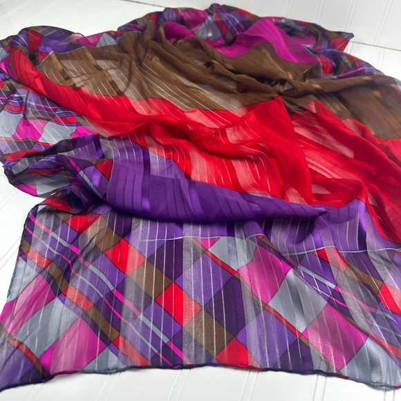 Givenchy Multi-Colored Red, Brown and Purple Silk Vintage Scarf - Picture 13 of 13